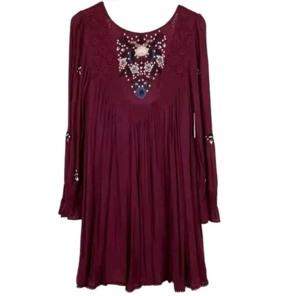 Free People Mohave Embroided Mini Dress Burgundy Plum - Picture 5 of 7